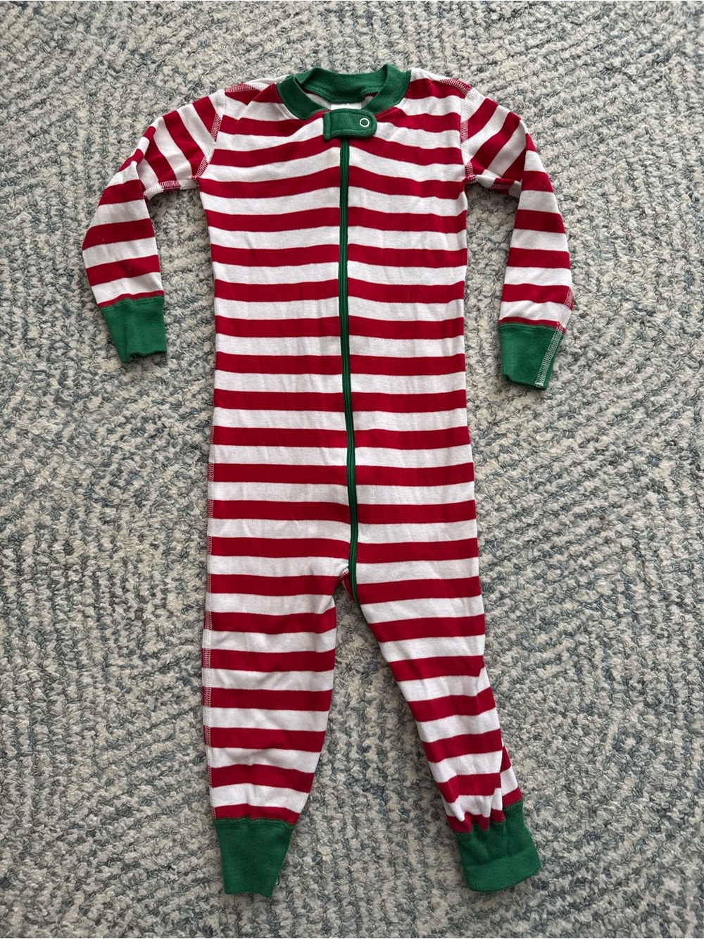 Hanna Andersson Red and White Striped Holiday One-Piece Pajamas with Green Trim